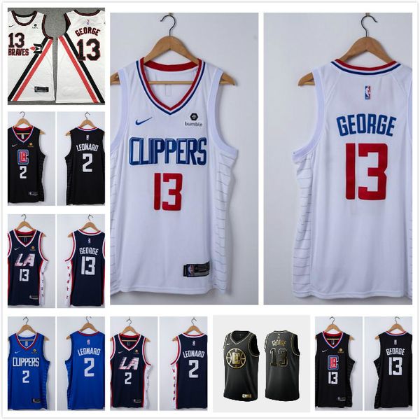 

mens kawhi 2 leonard white blue vancouver la clippers jersey authentic paul 13 george nba jersey basketball shirts vintage, Black