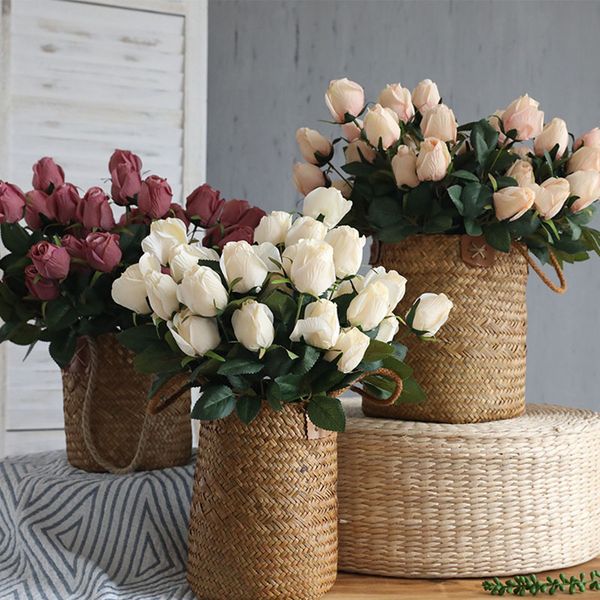 

2020 artificial silk rose bud flowers bouquets floral diy wedding house interior decoration party home garden office decoration