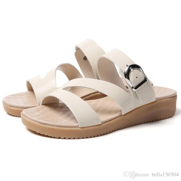 

натуральная кожа женщина тапочки роскошные сандалии металла пряжки женщин белые цвета сандалии дамы лето на открытом воздухе пляж тапочки вы, Black