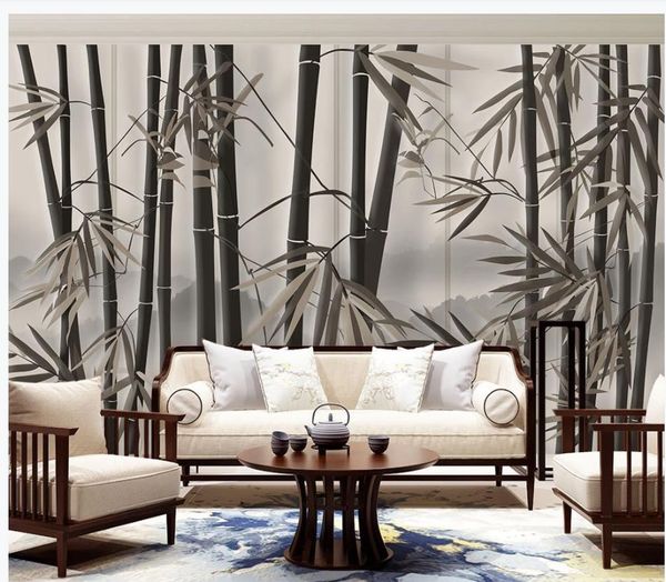 papel de parede para paredes 3 d para sala de estar retro floresta de bambu sofá TV parede arte
