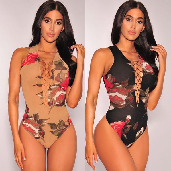 

idress new style lace up jumpsuit summer 2017 playsuit deep v neck sleeveless khaki black romper party club jumpsuit, Black;white