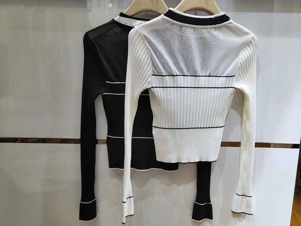 

br neck autumn same style long sleeve striped prom fashion knit t-shirt slim lady, White