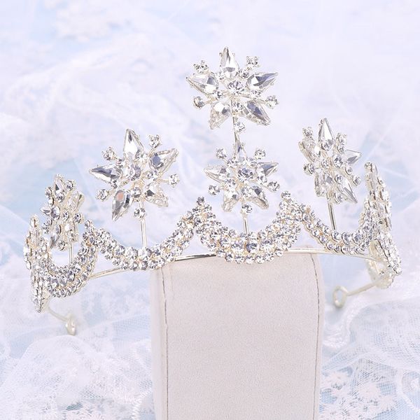 

forseven white crystal rhinestone star crown tiaras de noiva headpiece bride diadem hair jewelry women wedding accessories jl, Golden;white