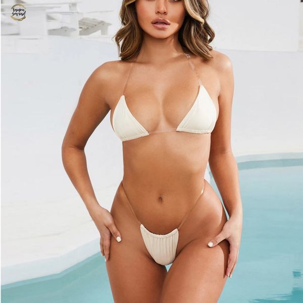 

strap bikini set 2019 women swimwear push-up padded mini swimsuit transparent push up bathing suit summer monokini, White;black