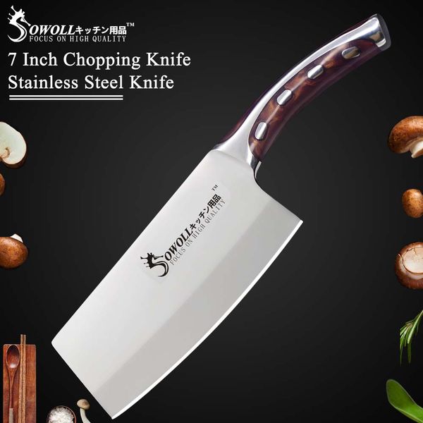 

Sowoll kitchen knife 7 inch japane e chef knife non lip re in fibre handle quality tainle teel clever cutter chopping knife
