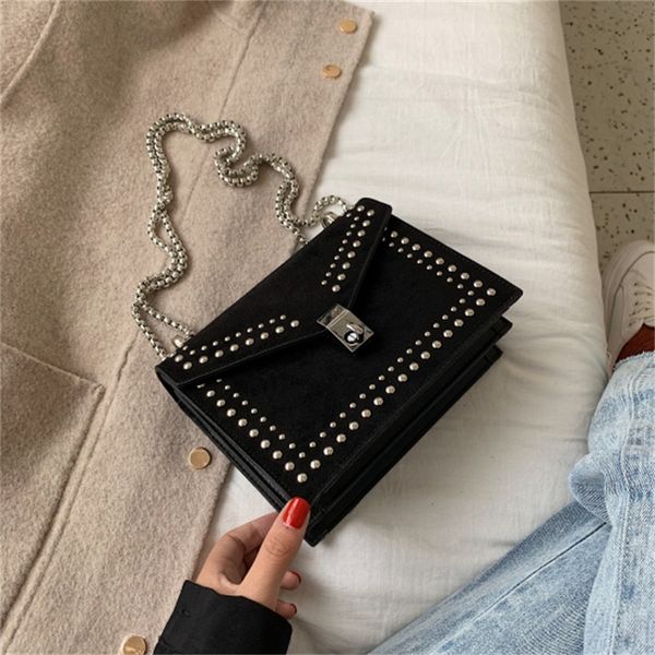 

scrub leather small shoulder messenger bags designer new chain rivet lock crossbody bag female travel mini bags for women 2019