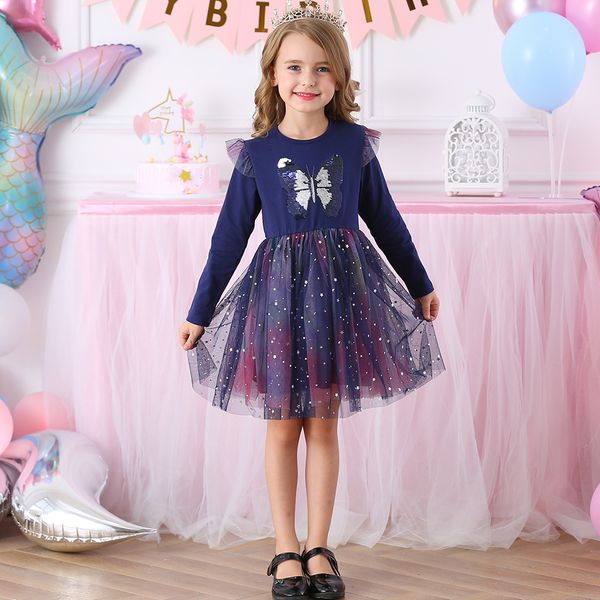 

dxton new kids winter dress for girls sequined baby girls dress christmas children clothing butterfly long sleeve princess dress t200624, Red;yellow