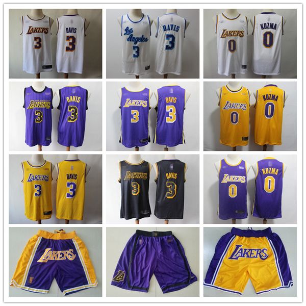

2020 mens los angeles lakers throwback jersey kyle 0 kuzma anthony 3 davis basketball shorts basketball jerseys purple yellow black, Black;red