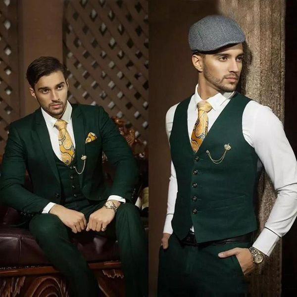 

dark hunter green men suits for wedding suits evening dress blazer groom tuxedos notched lapel slim fit prom business suit jacket+pants+vest, Black;gray