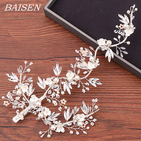 

silver pearl rhinestone headband clips ladies bridal hair accessories wedding tiara flower headband clip ornament headpiece, White;golden
