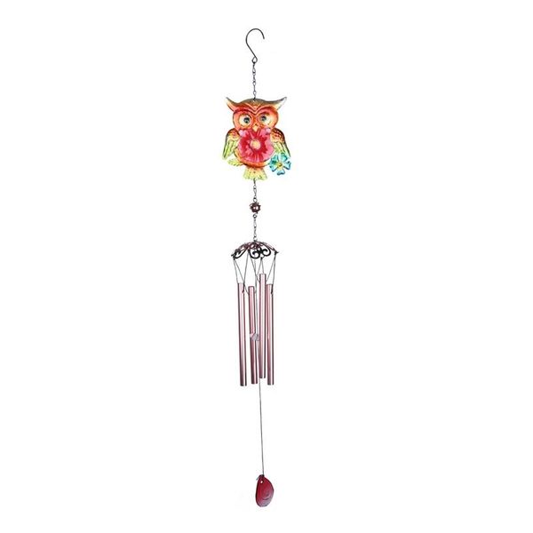 

1pc glass colored drawing hanging ornament creative owl wind chime pendant delicate metal crafts decoration garden decorations