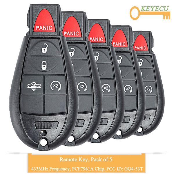 

keyecu 5pcs remote control car key for dodge 1500 2500 3500 4500 2013 2014- 2018, fobik fob 433mhz - pcf7961a chip - gq4-53t