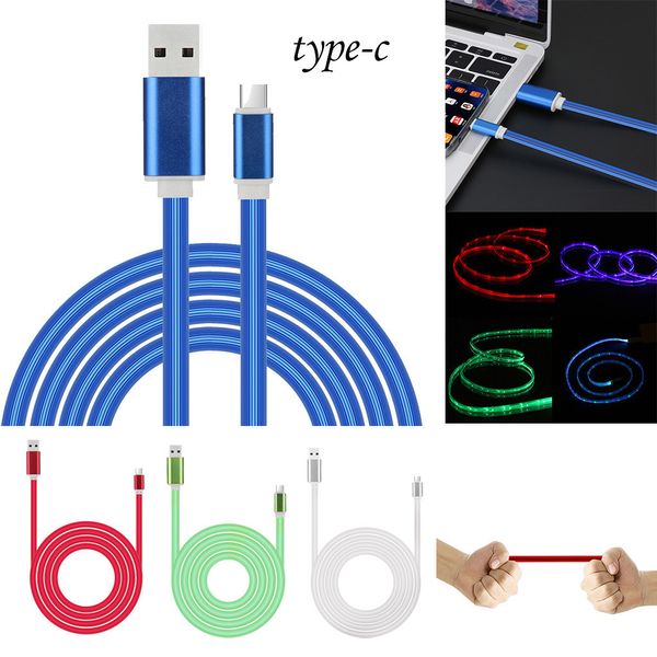 

led flow glow type-c wire 2.4a quick charge charger data cable for phone