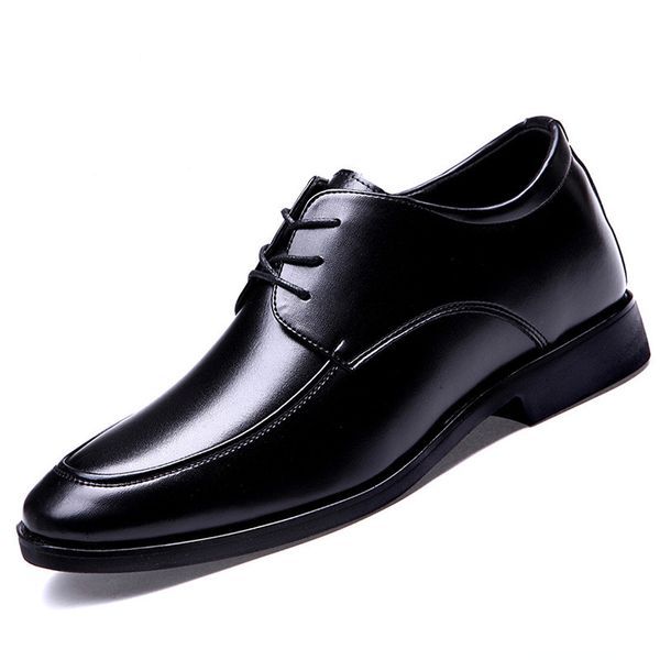 

height increasing 6cm man shoes genuine leather dress men shoes lace up italy retro business mens wedding formal oxford shoes for men, Black