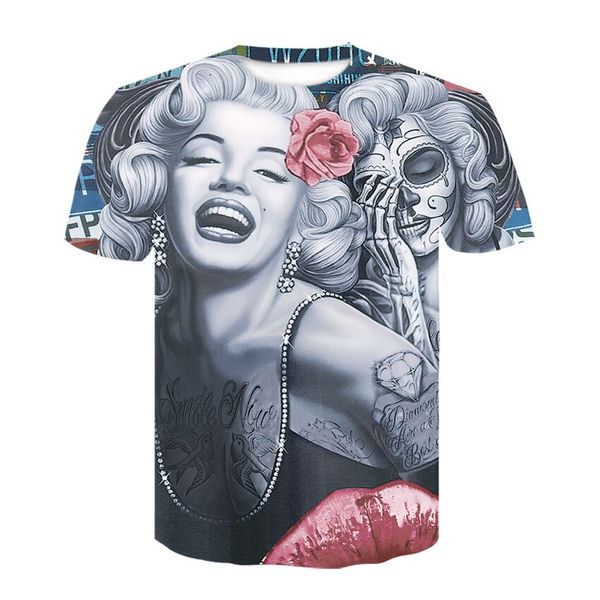 

новый стиль моды мэрилин монро и цветок футболка 3d печати мужчины/женщины унисекс смешные лето круглый воротник с коротким рукавом повседне, White;black