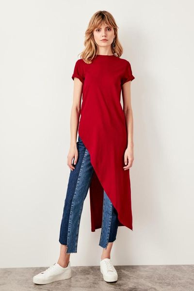 

trendyol burgundy asymmetrical knitted long blouse twoss19vg0116, White