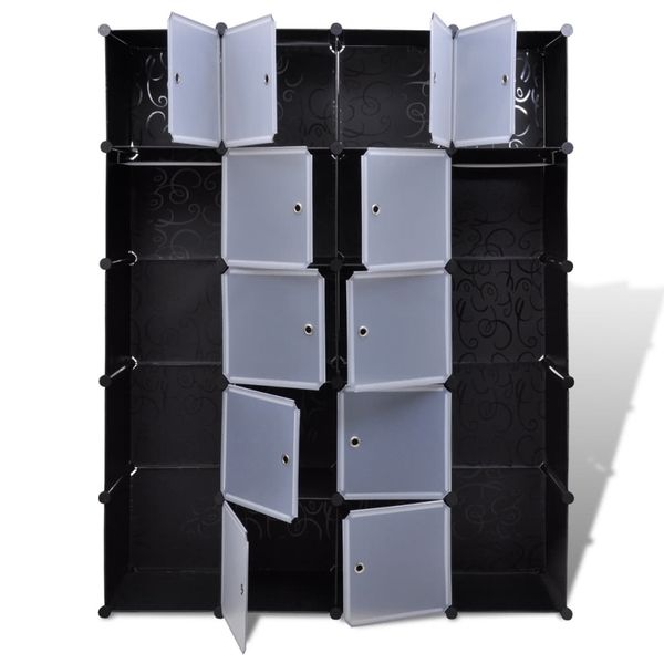 

modular cabinet with 14 compartments black and white 37 x 150 x 190 cm living room furniture