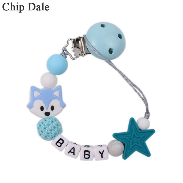 

chip dale personalized name mini teether beads baby silicone pacifier clip chains wood clip anti-lost pacifier chain