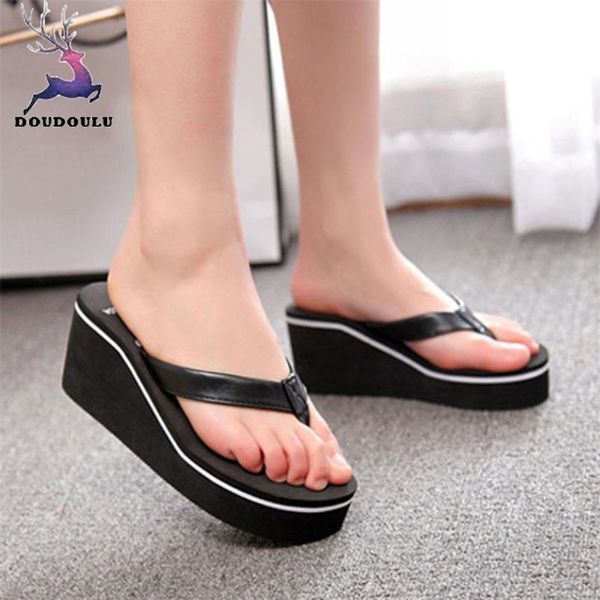 

summer flip flops women sandals bohemian muffin slope with sandals 2018 new summer indoor & outdoor women slipper, Black