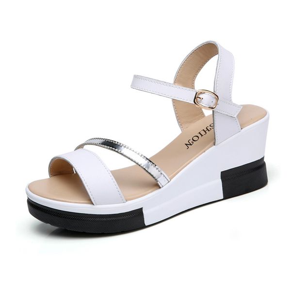 

2019 summer women flat sandals shoes women wedges platform sandalias buckle sandals high heels strap, Black