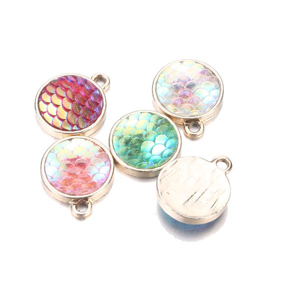 

20pcs/lot colorful enamel metal round fish scales charms alloy kc gold color charms diy necklace pendant jewelry makings, Bronze;silver
