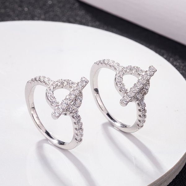 

european and american creative micro-inlaid full diamond s925 sterling silver q letter ring girls fashion all-match horizontal bar hollow ri