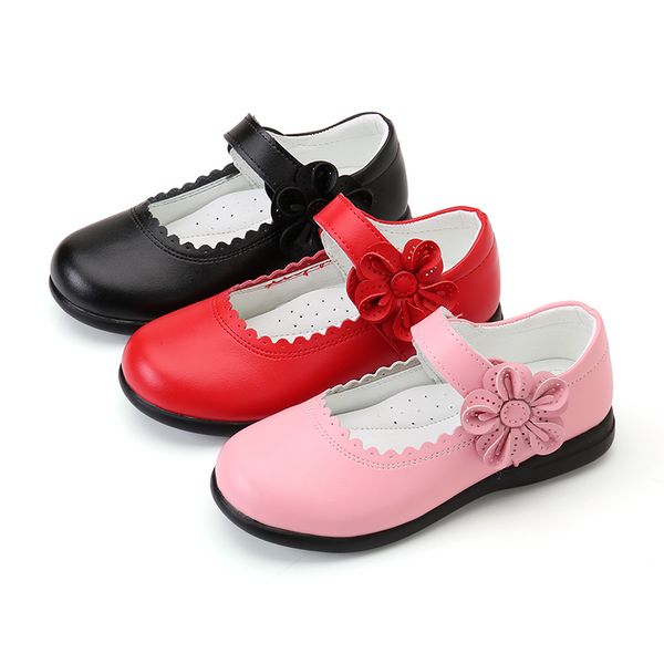 

classic girls flowers children pu leather single shoes for teens girls kids party wedding dance princess dress shoes in school, Black;grey