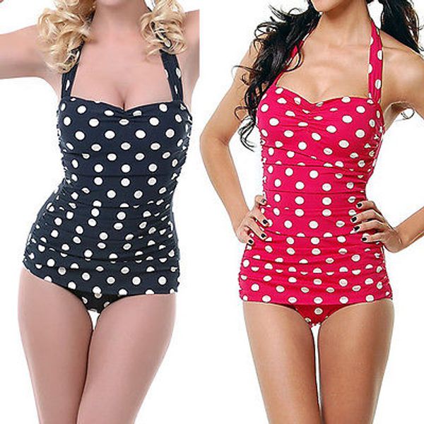 

one piece 2017 navy style dot women push up padded monokini bikini set swimsuit swimwear bathing beachwear biquini