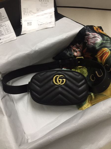 

Cla ic black red white real leather wa it bag with box fa hion gold hardware men women belt bag 476434