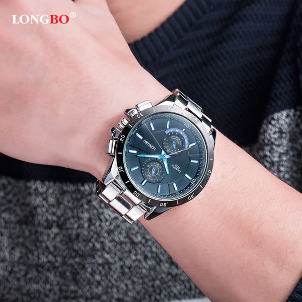 

longbo watches luminous sports style luxury steel brand waterproof quartz watch mens wristwatches 8833 stainless fashion eklti, Slivery;brown