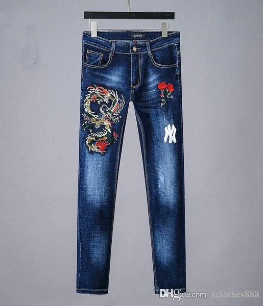 

2020 мужские мужские джинсы тощий сша размер 29 ~ 40 slim fit мотоцикл байкер denim для мужчин мода байкер jeansdesigner брюки, Blue