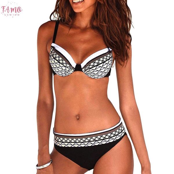 

2019 sexy solid print бикини женщины push up купальники бандаж купальник бикини с низкой талией купание холтер бикини костюм swimuit, White;black