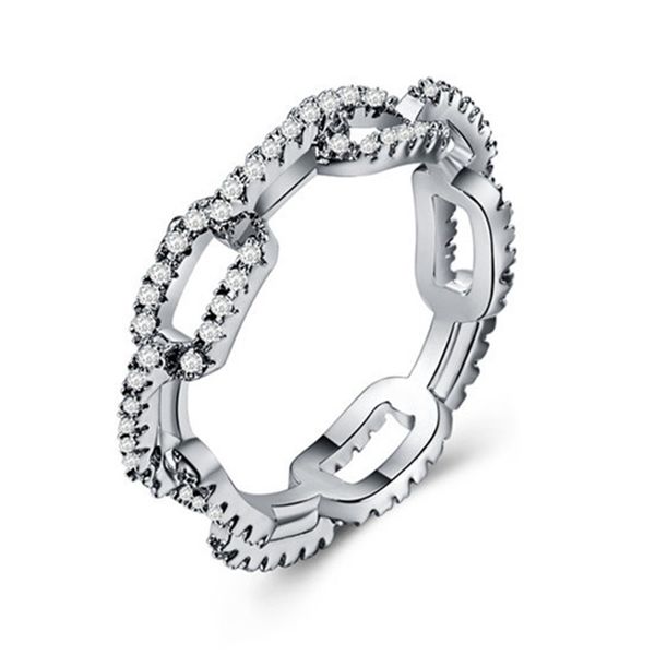 

creative chain chain women's zircon ring silver plated rose gold luxury jewelry wedding anniversary ring jewelry gifts, Slivery;golden
