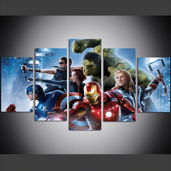 

5 piece large size canvas wall art pictures creative avengers age of ultron - hulk buster art print oil painting for living room
