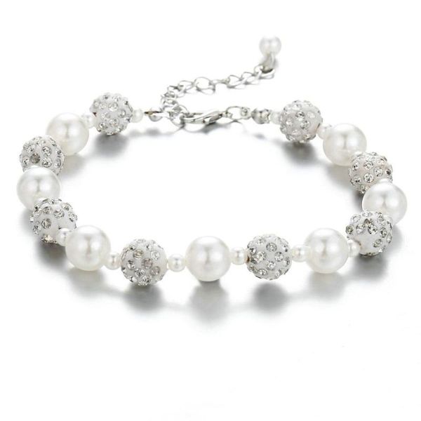 

trendy shambala drill white beads bracelet lmitation pearl bracelet femme 2020 adjustable for women boho pulseras, Black