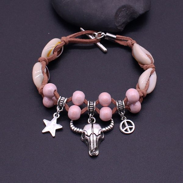 

bohemian beaded bracelets fashion shells wooden beads bullskin rope woven men's bracelet & bangle charm bracelets jewelry, Black