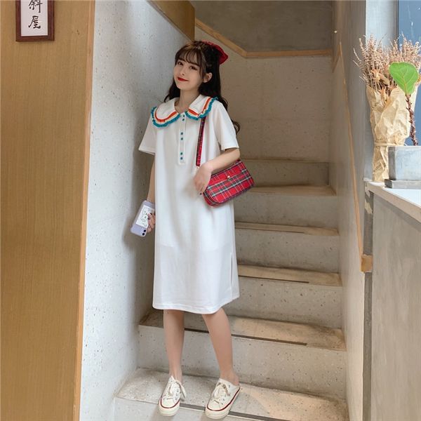 

color lapel side split dress long color lapel side split long dress, White