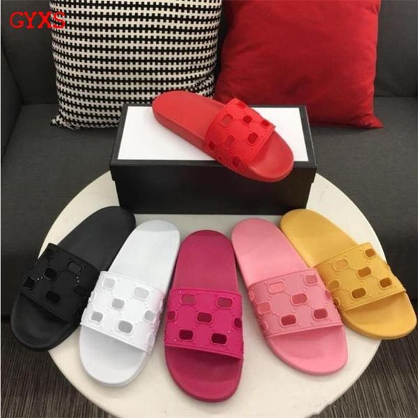 

2020 womens fashion luxe sports rubber slide sandals flats mens designer slippers with cut out embossed with box dust bags, Black