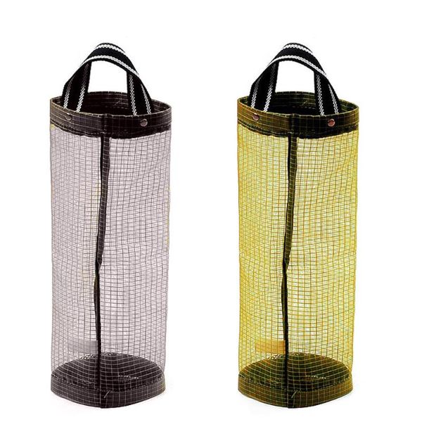 

2pcs hangable transparent grid garbage bag wall storage dispenser storage bag kitchen organizer