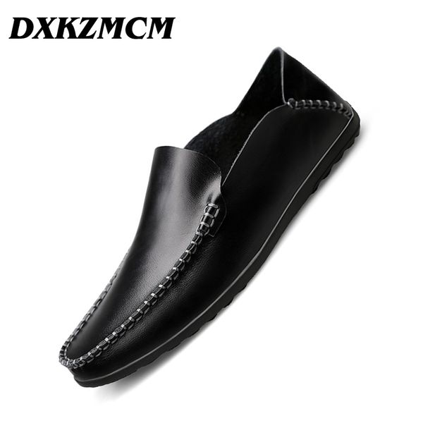 

dxkzmcm soft leather men loafers handmade casual shoes men moccasins for leather flat shoes, Black