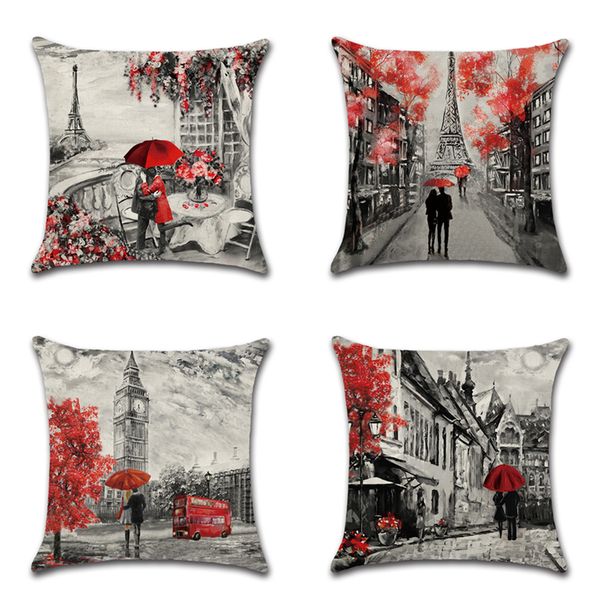 Cushion Cover 45x45cm Throw Pillow Covers Black Red Paris Eiffel