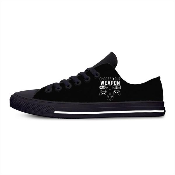 

choose your gamer video game controller casual canvas shoes low lightweight breathable 3d printed men women sneakers, Black