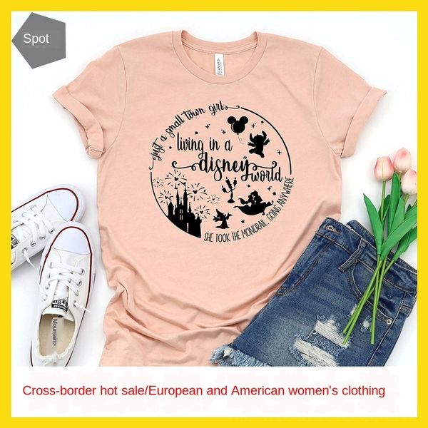 

women's clothing living in a dlsney world casual short-sleeved female women's clothing living t-shirt in a dlsney world casual sho, White