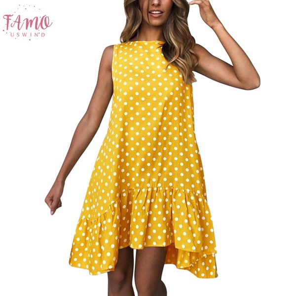 

summer polka dot print mini a line dress 2020 loose style ruffles sleeveless beach dresses o neck casual plus siize 2xl, Black;gray