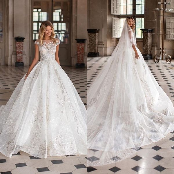 

2020 spring milla nova ball gown wedding dresses cap sleeves lace tulle lace up back applique brides gown long robe de mariage