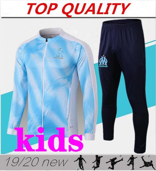 

2019 2020 olympique de marseille tracksuit kids soccer jacket maillot de foot 19 20 payet l.gustavo thauvin om football jacket training suit, Black