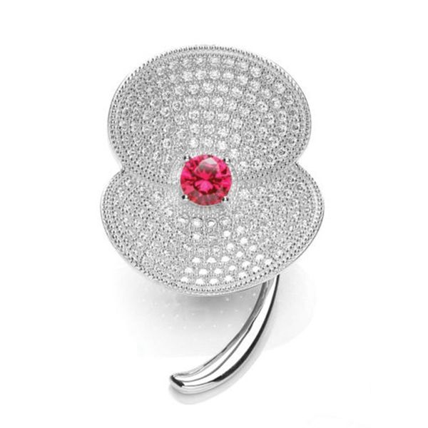 

1.5 inch diamante poppy brooch white gold tone clear cz rhinestone crystals, Gray