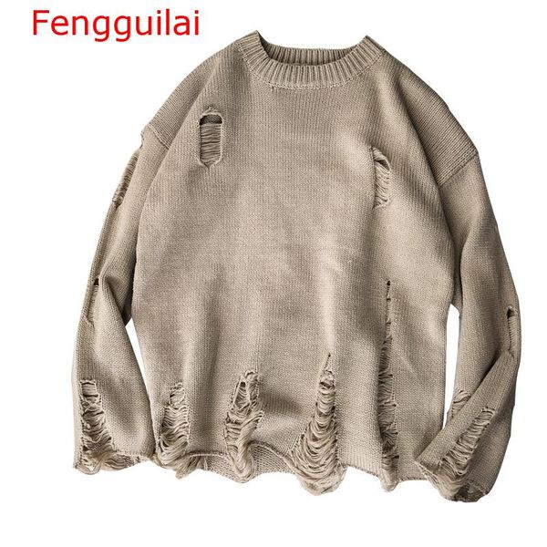 

fenguilai men's sweater 2019 autumn winter pullover men fashion hollow hole loose knitted male sweaters sueter hombre, White;black