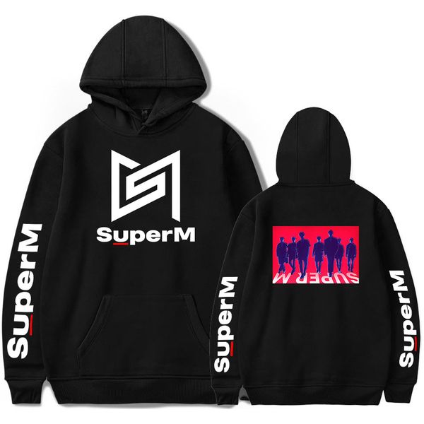 

kpop super m hoodies men/women's hoodie sweatshirt printed spring autumn kawaii korean clothes hip hop tracksuit hoodies, Black