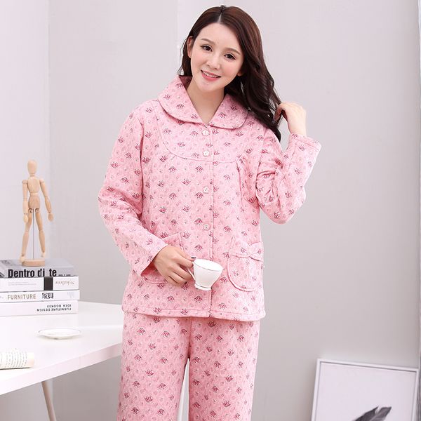 

j&q new pyjamas women winter pyjama floral night suit sleepwear plus pizama home suit pijama mujer pink cotton leisure lingerie, Blue;gray